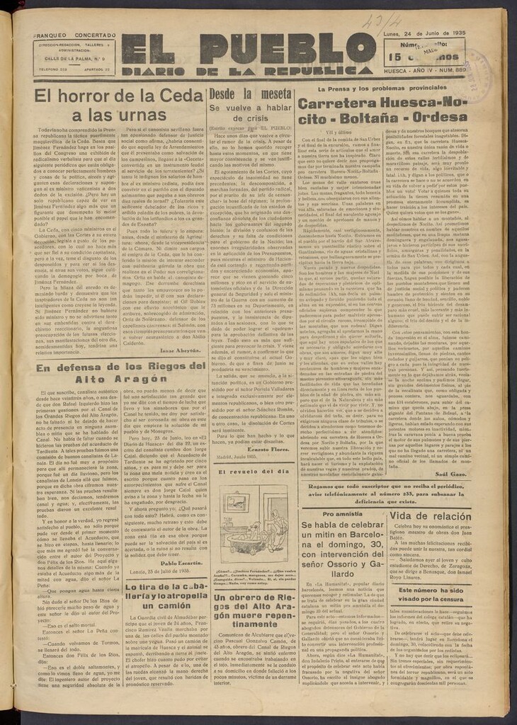 Miniatura de El Pueblo (Huesca. 1932) del 24 de junio de 1935
