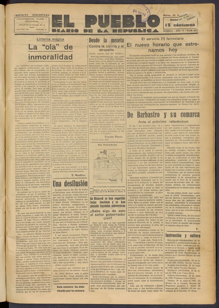 Miniatura de El Pueblo (Huesca. 1932) del 25 de junio de 1935
