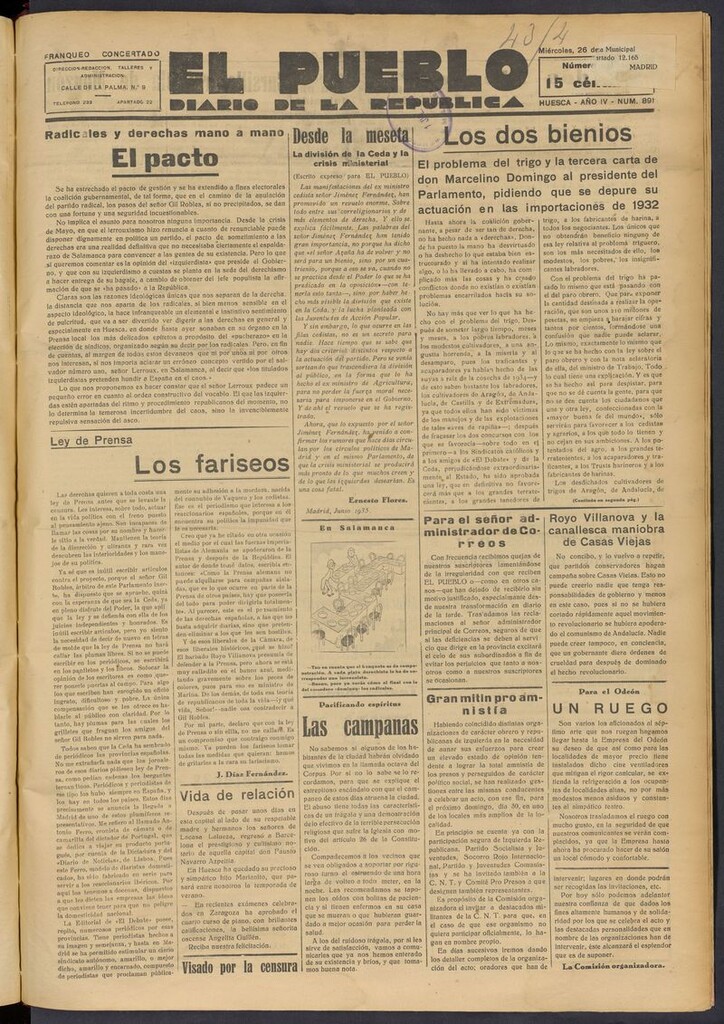 Miniatura de El Pueblo (Huesca. 1932) del 26 de junio de 1935