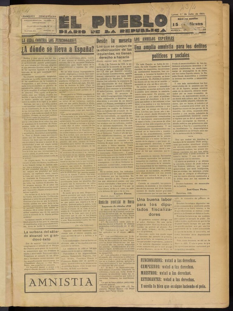 Miniatura de El Pueblo (Huesca. 1932) del 1 de julio de 1935
