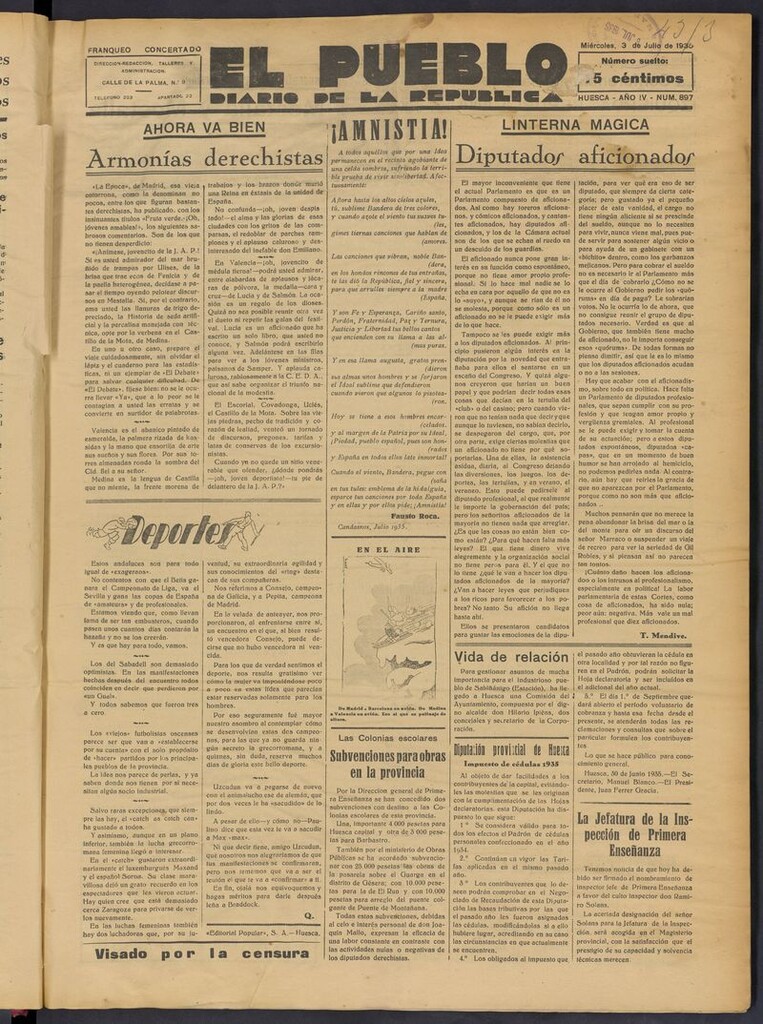 Miniatura de El Pueblo (Huesca. 1932) del 3 de julio de 1935