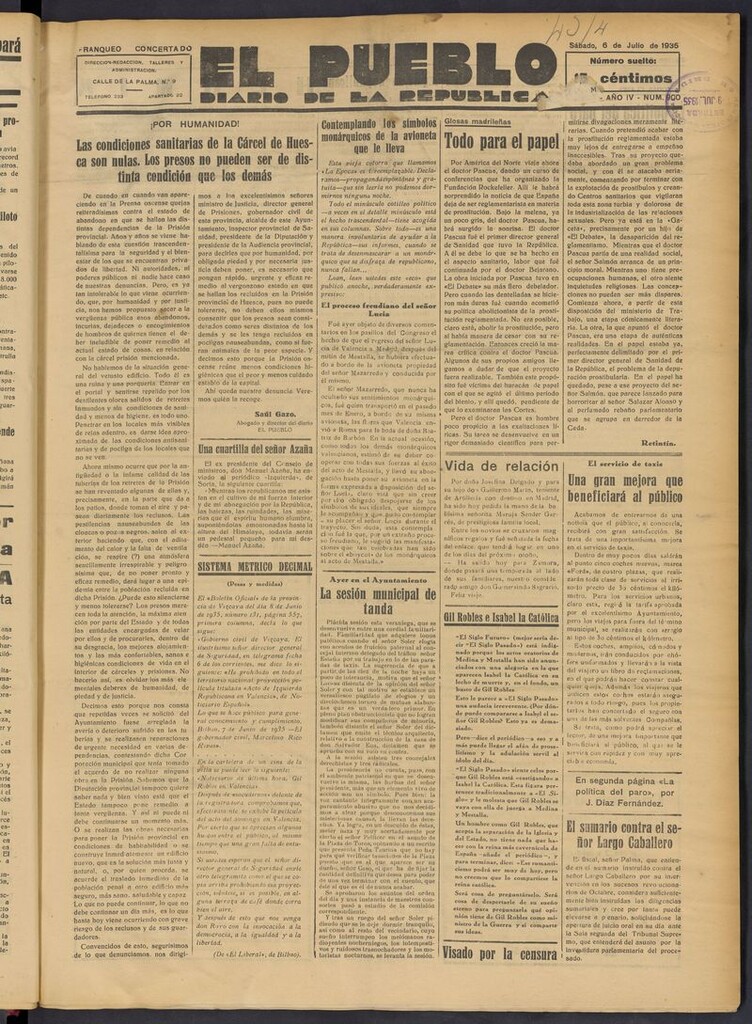 Miniatura de El Pueblo (Huesca. 1932) del 6 de julio de 1935