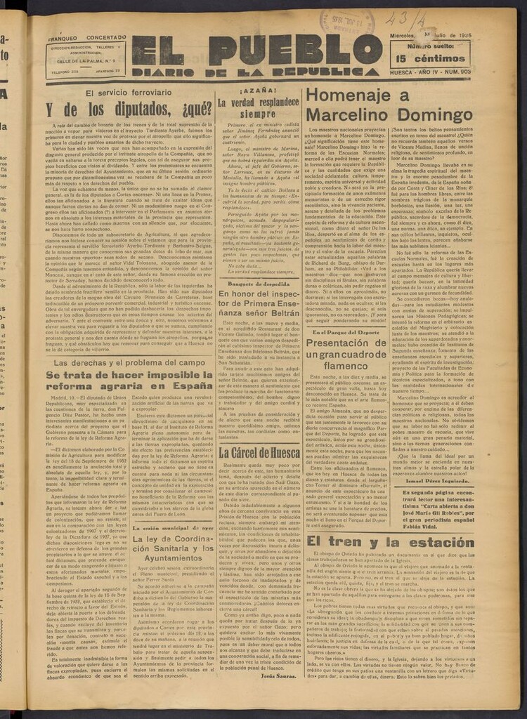 Miniatura de El Pueblo (Huesca. 1932) del 10 de julio de 1935