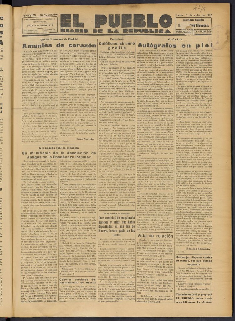 Miniatura de El Pueblo (Huesca. 1932) del 11 de julio de 1935