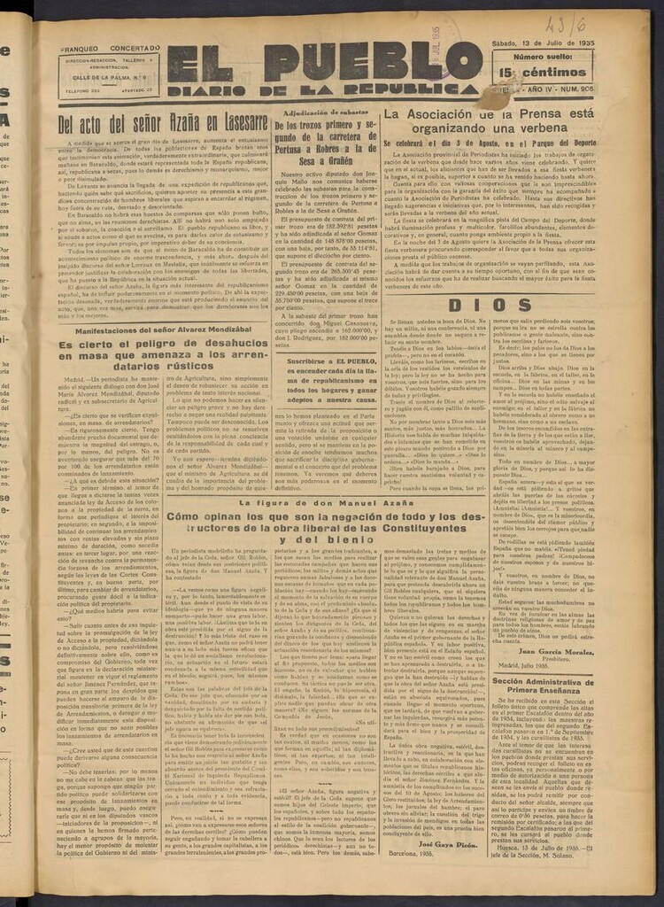 Miniatura de El Pueblo (Huesca. 1932) del 13 de julio de 1935