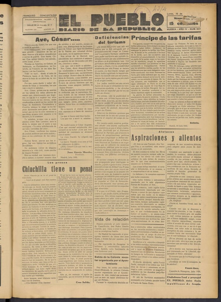 Miniatura de El Pueblo (Huesca. 1932) del 15 de julio de 1935