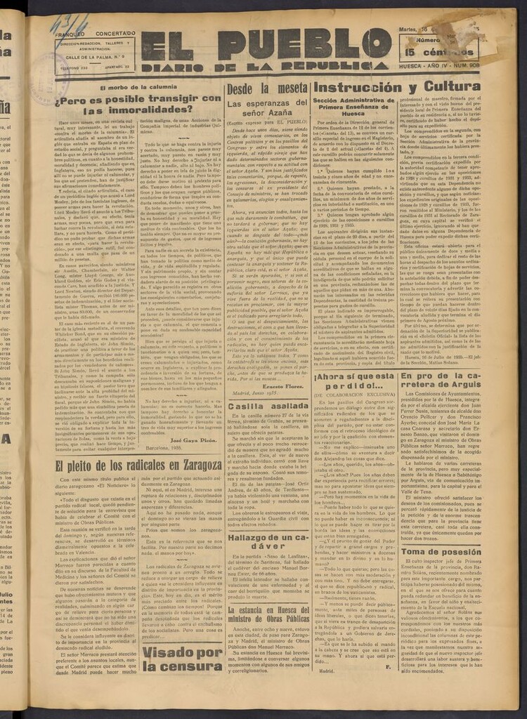 Miniatura de El Pueblo (Huesca. 1932) del 16 de julio de 1935