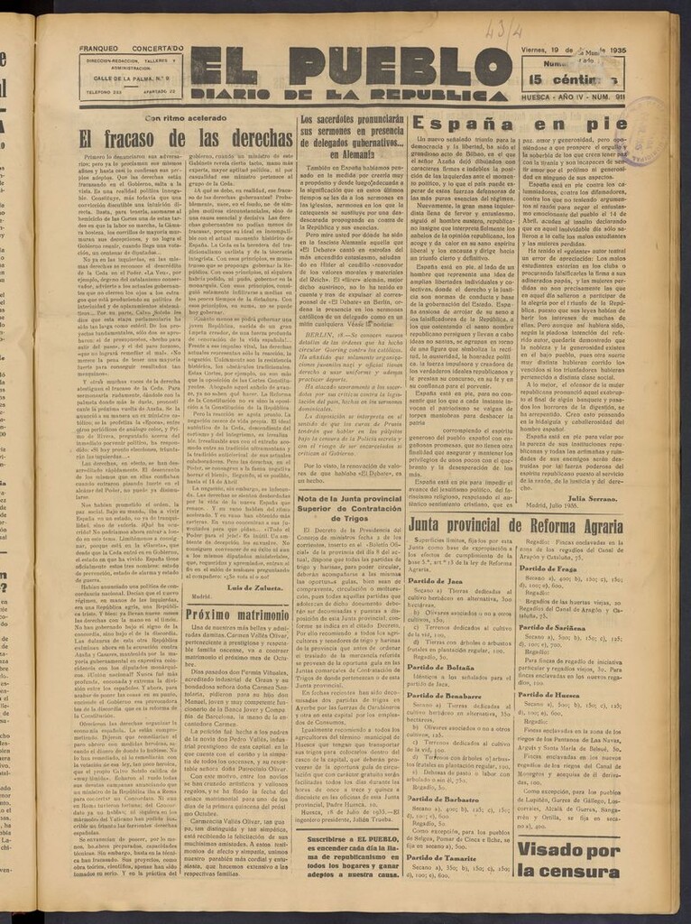 Miniatura de El Pueblo (Huesca. 1932) del 19 de julio de 1935