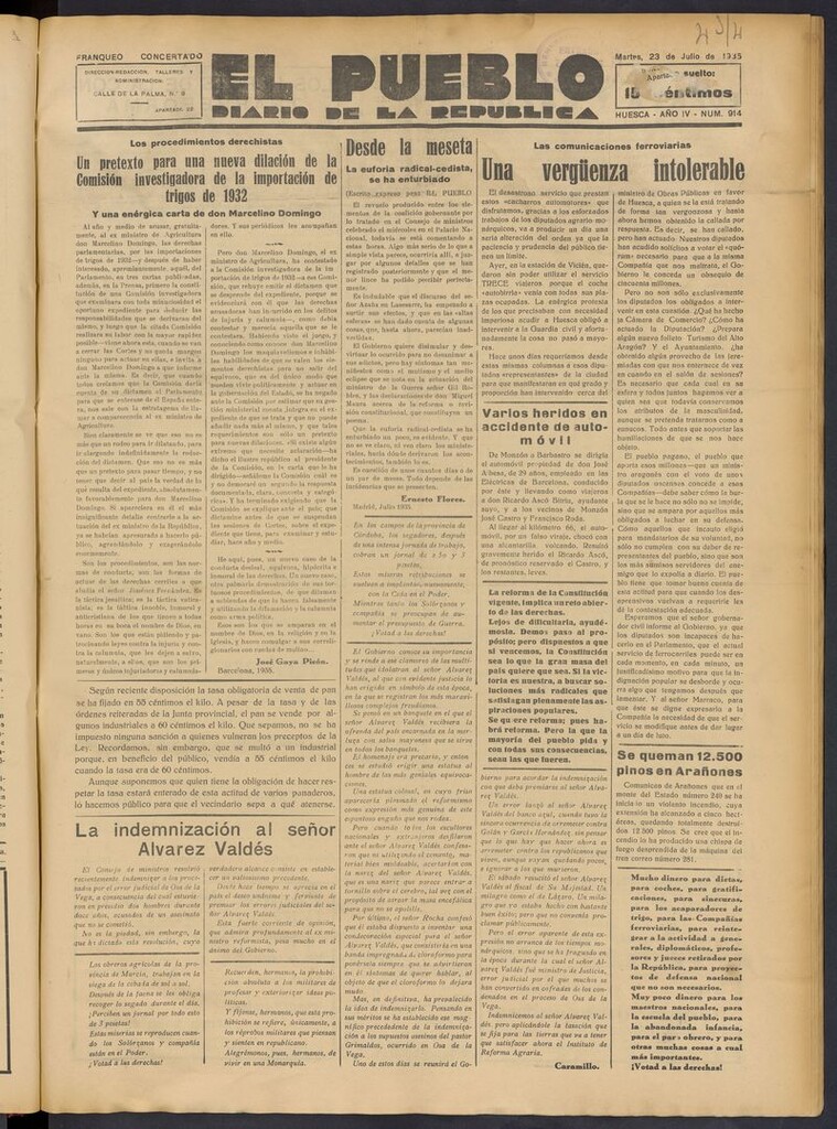 Miniatura de El Pueblo (Huesca. 1932) del 23 de julio de 1935