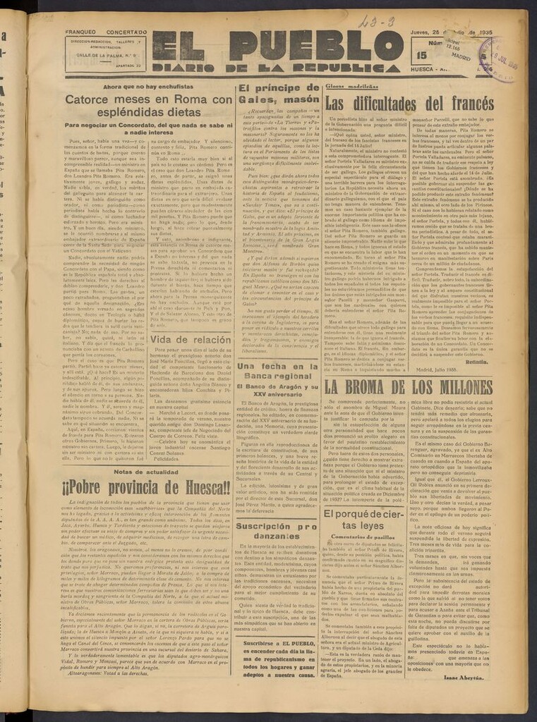 Miniatura de El Pueblo (Huesca. 1932) del 25 de julio de 1935