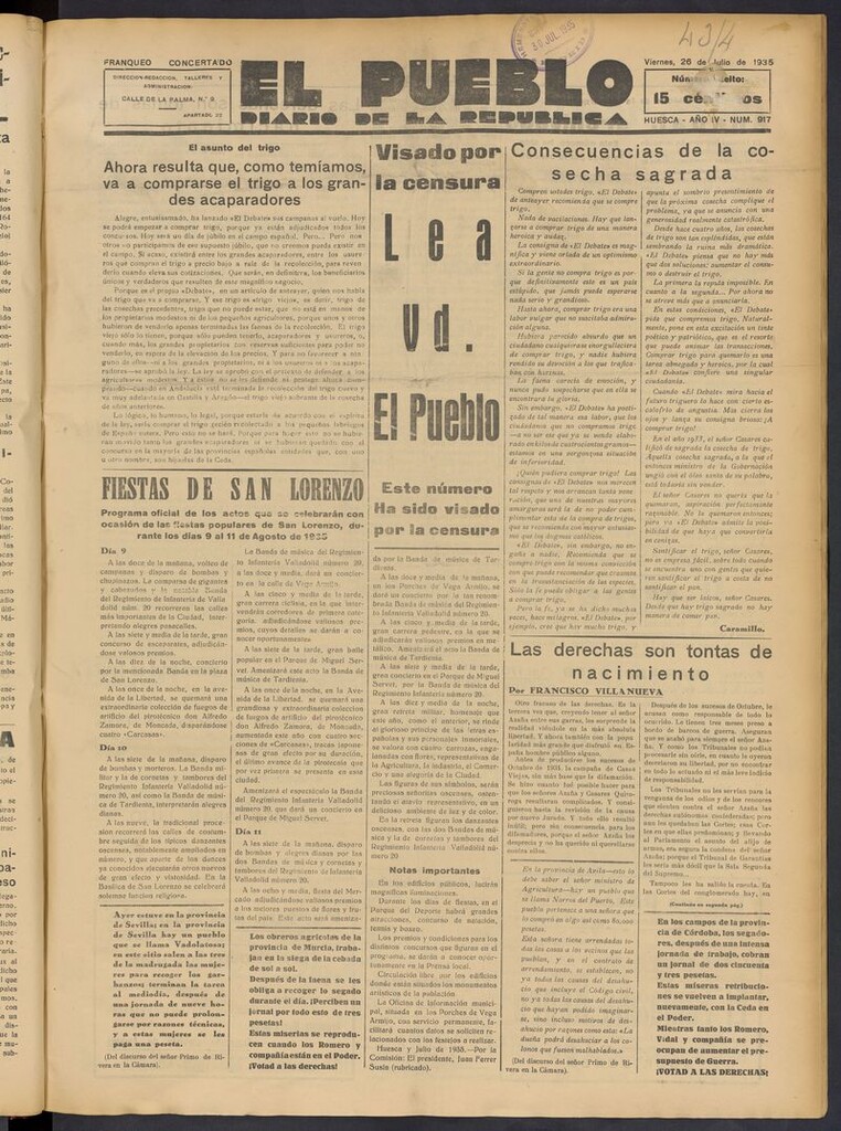 Miniatura de El Pueblo (Huesca. 1932) del 26 de julio de 1935