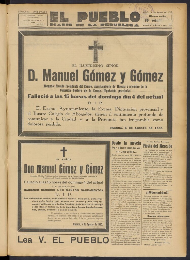 Miniatura de El Pueblo (Huesca. 1932) del 5 de agosto de 1935