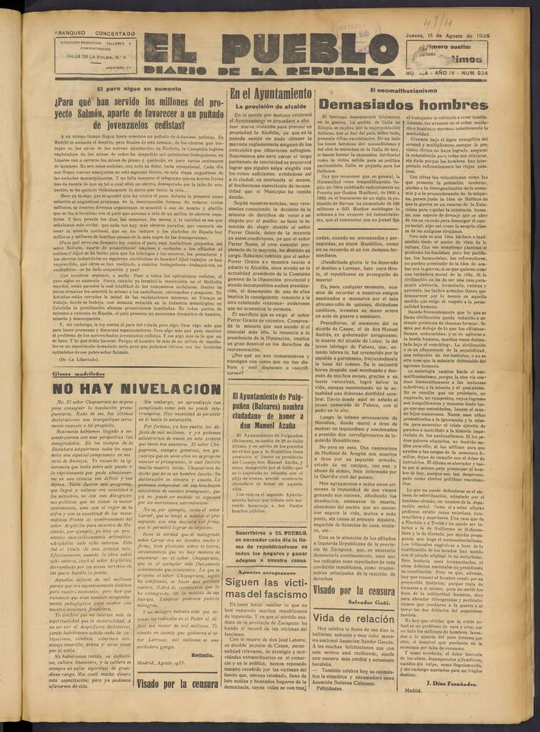 Miniatura de El Pueblo (Huesca. 1932) del 15 de agosto de 1935