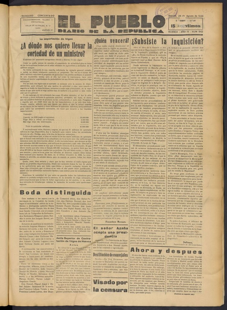 Miniatura de El Pueblo (Huesca. 1932) del 24 de agosto de 1935