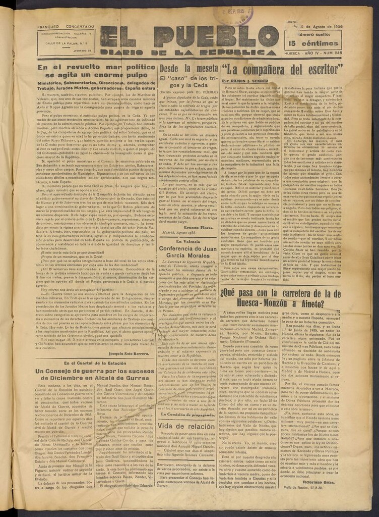 Miniatura de El Pueblo (Huesca. 1932) del 29 de agosto de 1935