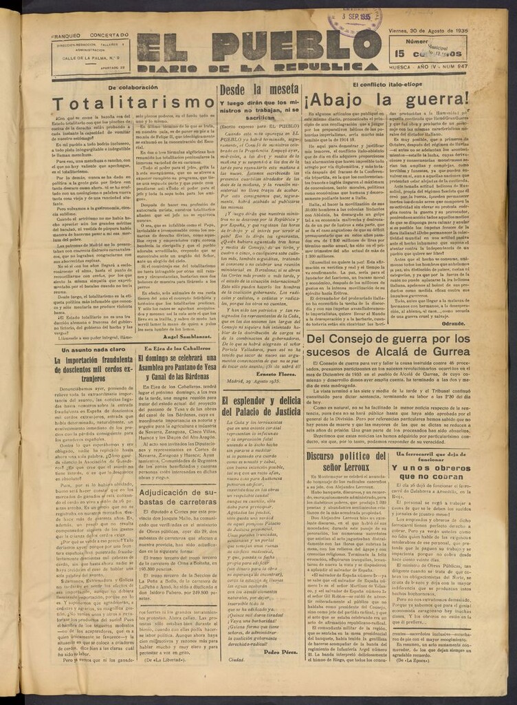 Miniatura de El Pueblo (Huesca. 1932) del 30 de agosto de 1935