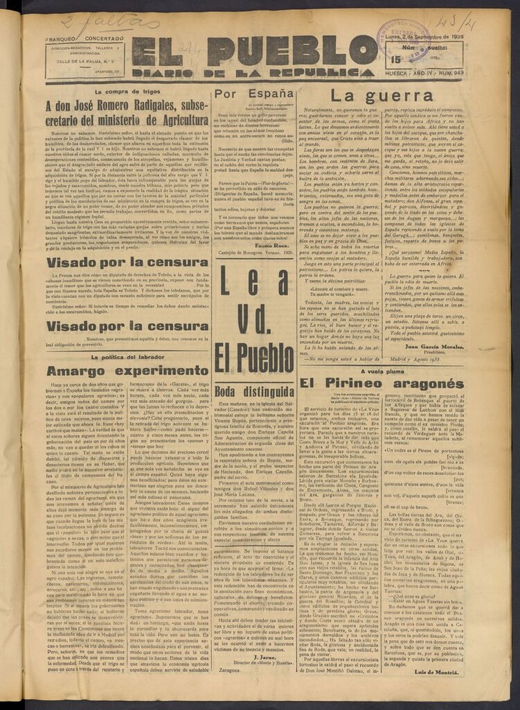 Miniatura de El Pueblo (Huesca. 1932) del 2 de septiembre de 1935