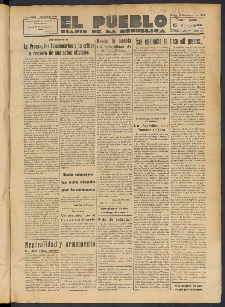 Miniatura de El Pueblo (Huesca. 1932) del 3 de septiembre de 1935