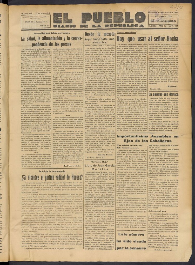 Miniatura de El Pueblo (Huesca. 1932) del 4 de septiembre de 1935