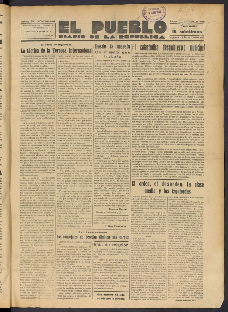 Miniatura de El Pueblo (Huesca. 1932) del 5 de septiembre de 1935