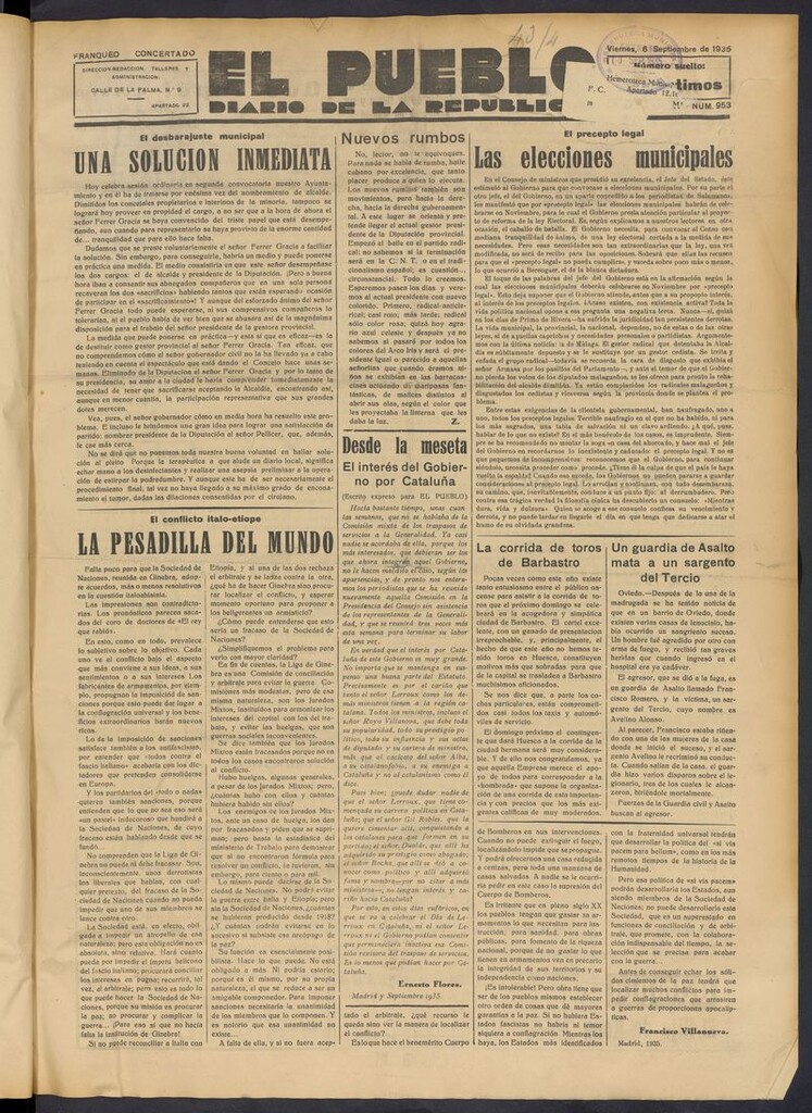 Miniatura de El Pueblo (Huesca. 1932) del 6 de septiembre de 1935