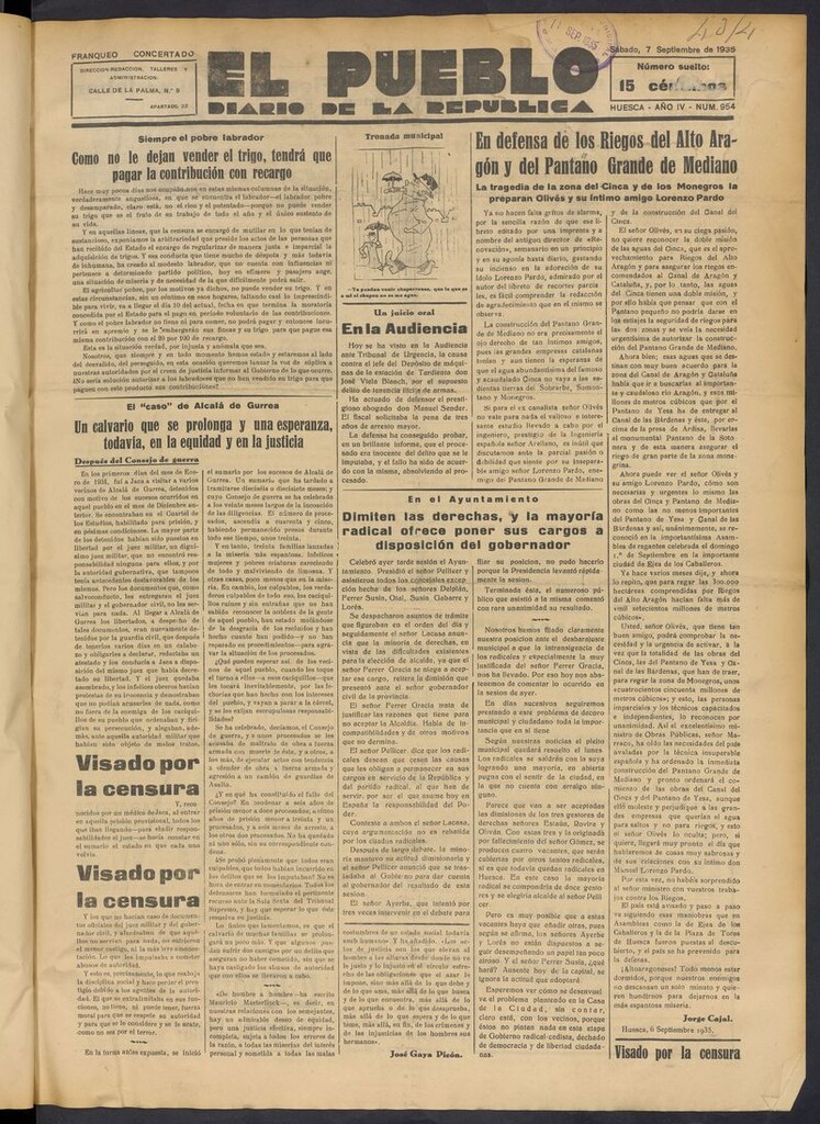 Miniatura de El Pueblo (Huesca. 1932) del 7 de septiembre de 1935
