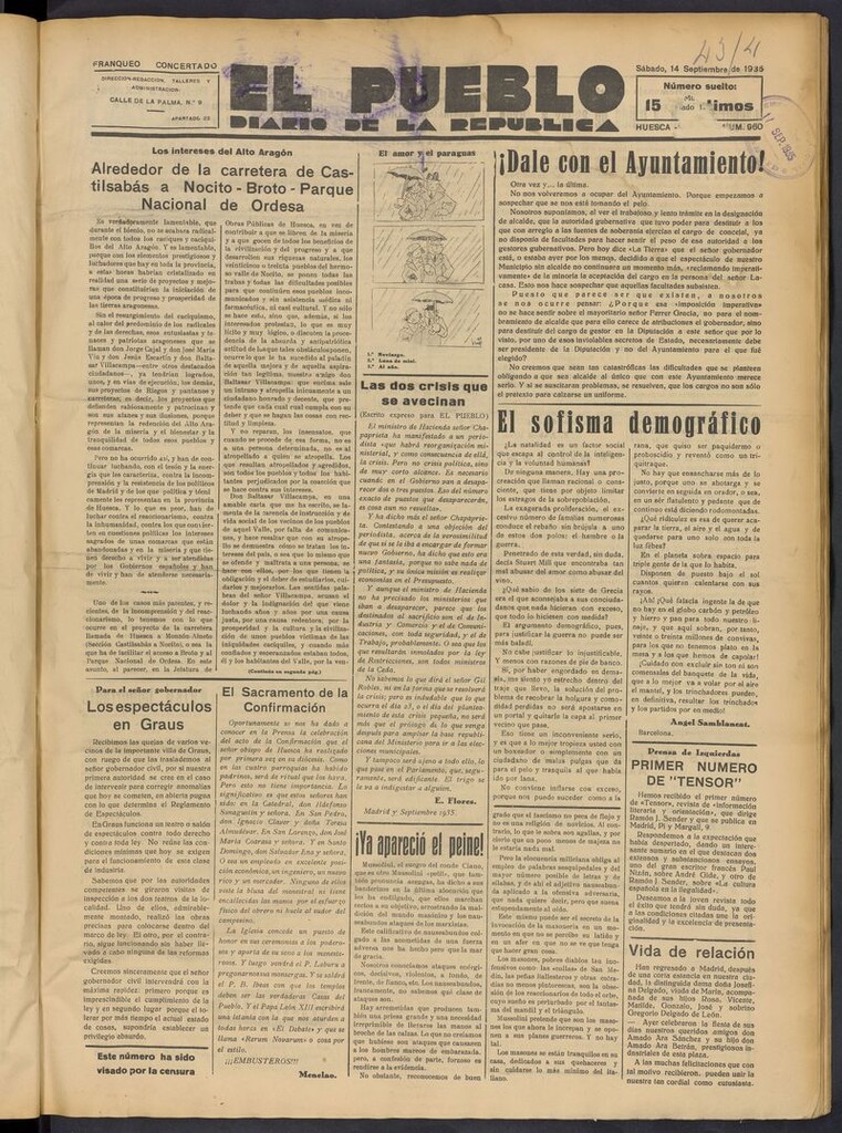 Miniatura de El Pueblo (Huesca. 1932) del 14 de septiembre de 1935