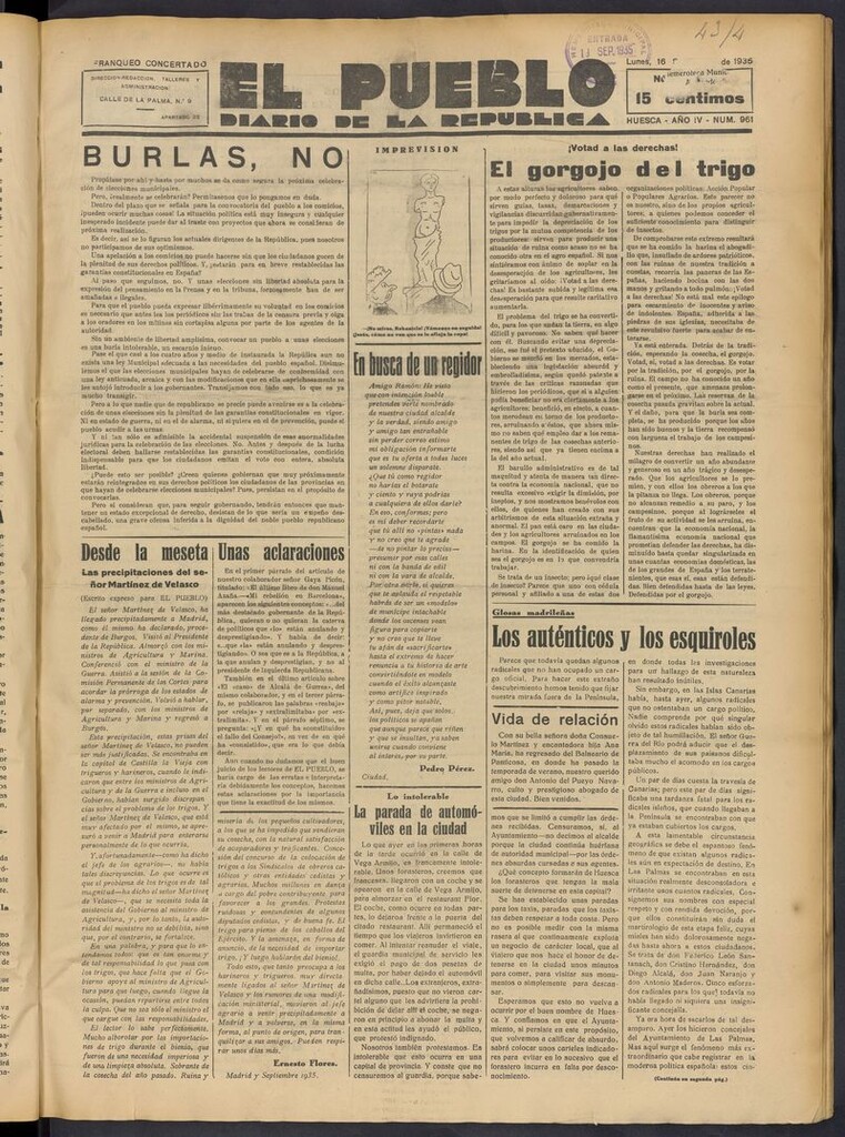 Miniatura de El Pueblo (Huesca. 1932) del 16 de septiembre de 1935