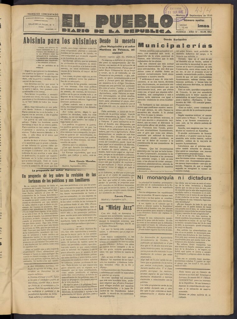 Miniatura de El Pueblo (Huesca. 1932) del 17 de septiembre de 1935