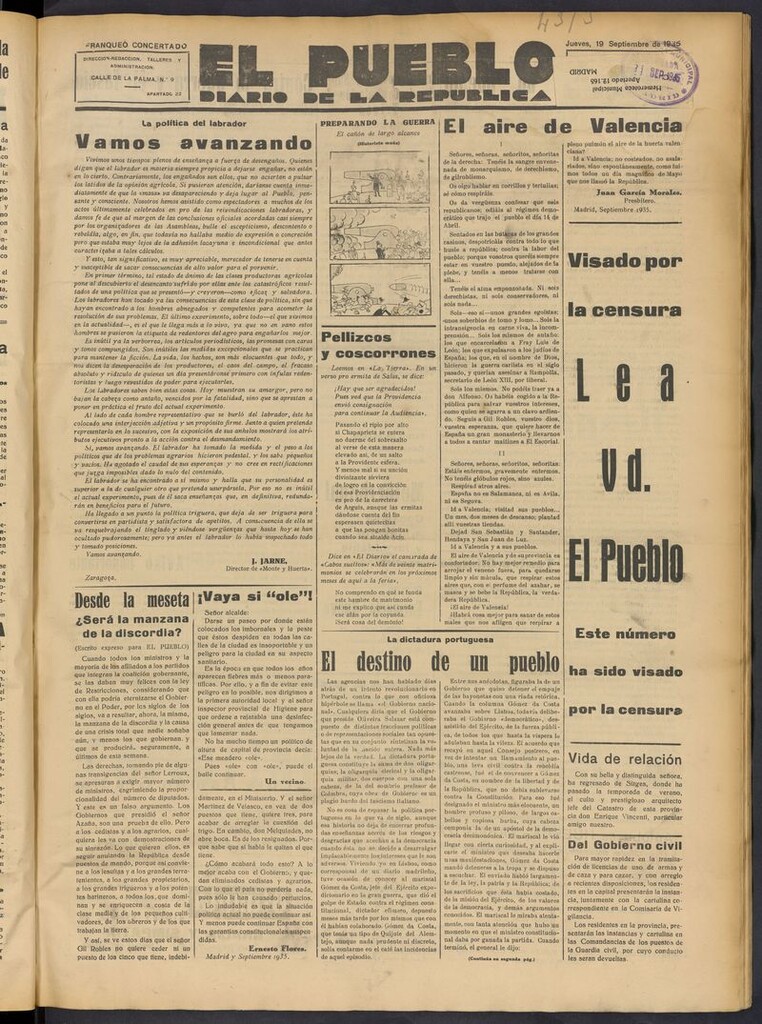 Miniatura de El Pueblo (Huesca. 1932) del 19 de septiembre de 1935