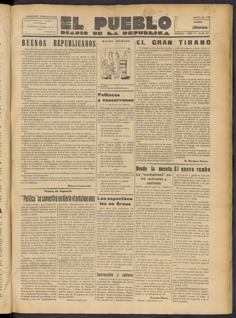Miniatura de El Pueblo (Huesca. 1932) del 20 de septiembre de 1935