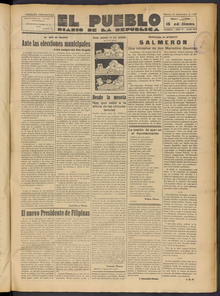Miniatura de El Pueblo (Huesca. 1932) del 21 de septiembre de 1935