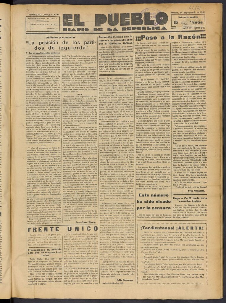Miniatura de El Pueblo (Huesca. 1932) del 24 de septiembre de 1935