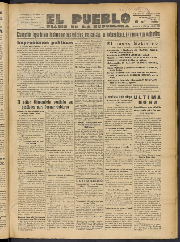 Miniatura de El Pueblo (Huesca. 1932) del 25 de septiembre de 1935