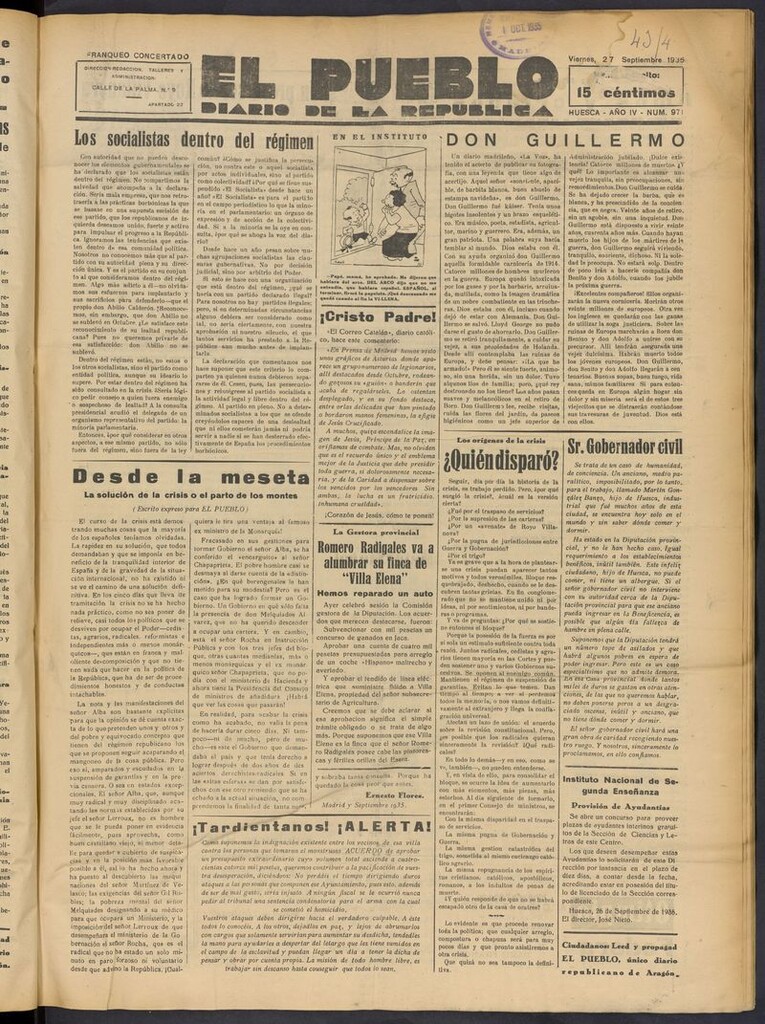 Miniatura de El Pueblo (Huesca. 1932) del 27 de septiembre de 1935