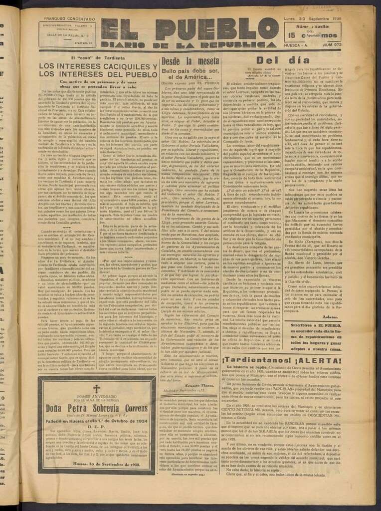 Miniatura de El Pueblo (Huesca. 1932) del 30 de septiembre de 1935