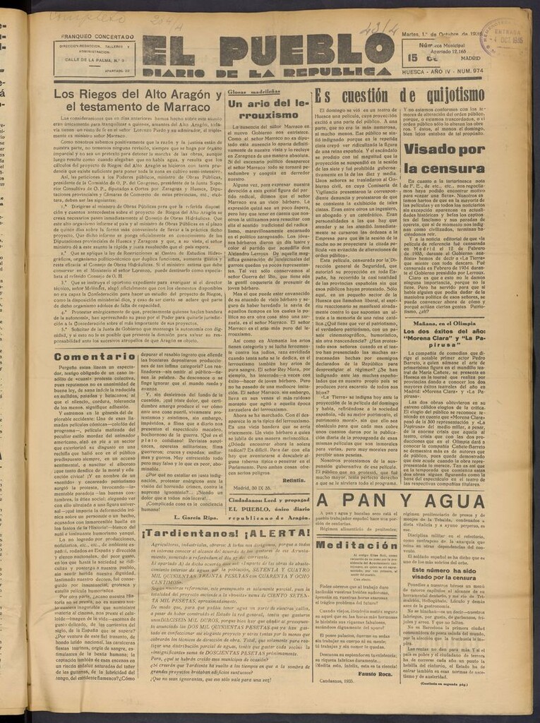 Miniatura de El Pueblo (Huesca. 1932) del 1 de octubre de 1935