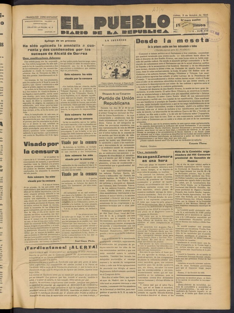 Miniatura de El Pueblo (Huesca. 1932) del 3 de octubre de 1935