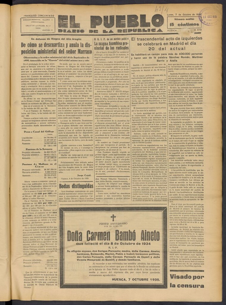 Miniatura de El Pueblo (Huesca. 1932) del 7 de octubre de 1935