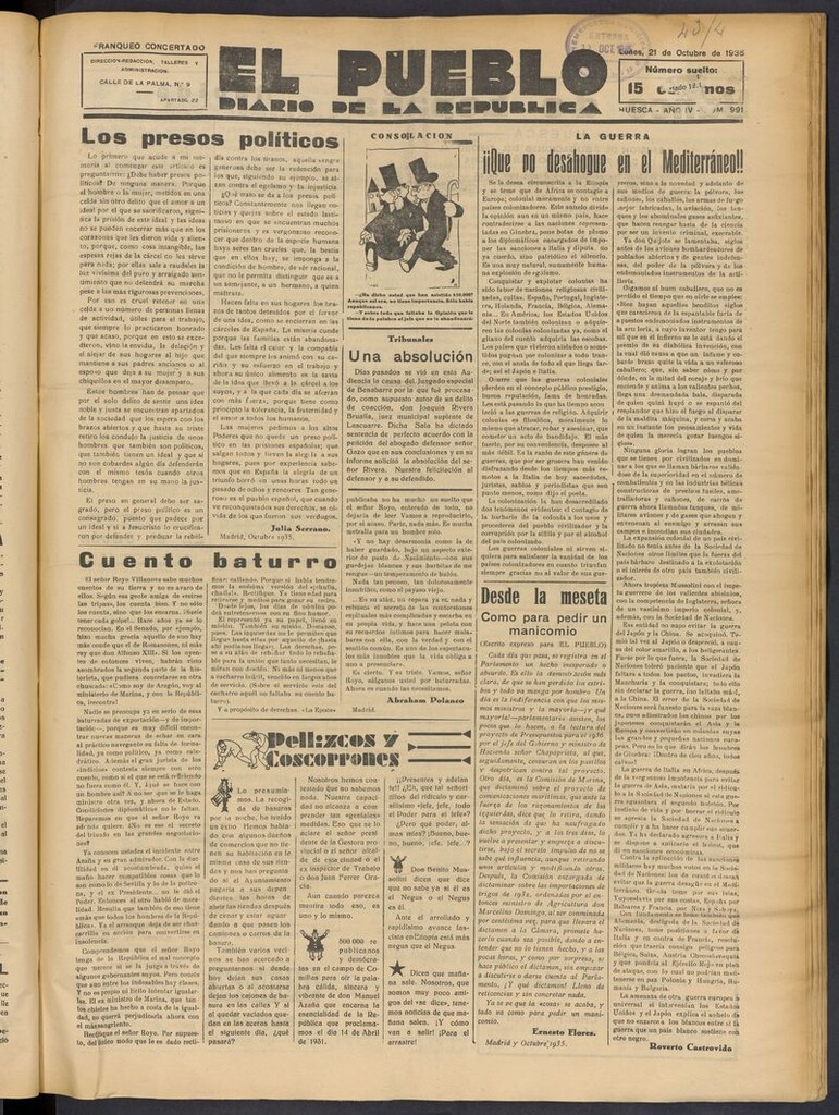 Miniatura de El Pueblo (Huesca. 1932) del 21 de octubre de 1935