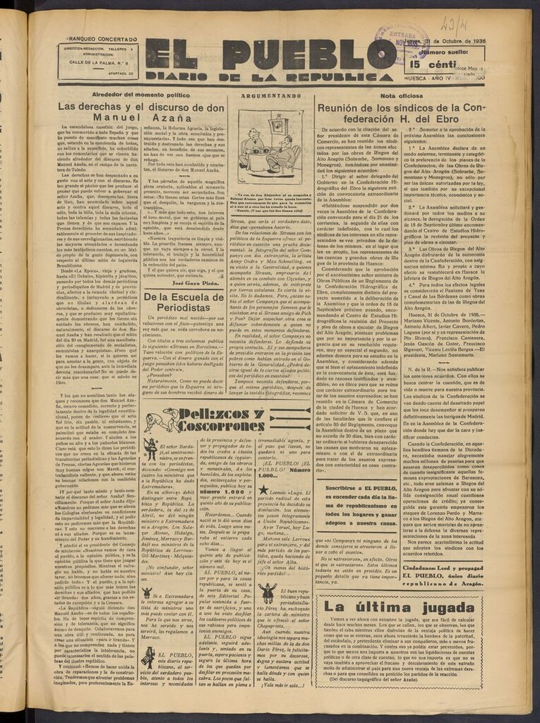 Miniatura de El Pueblo (Huesca. 1932) del 31 de octubre de 1935
