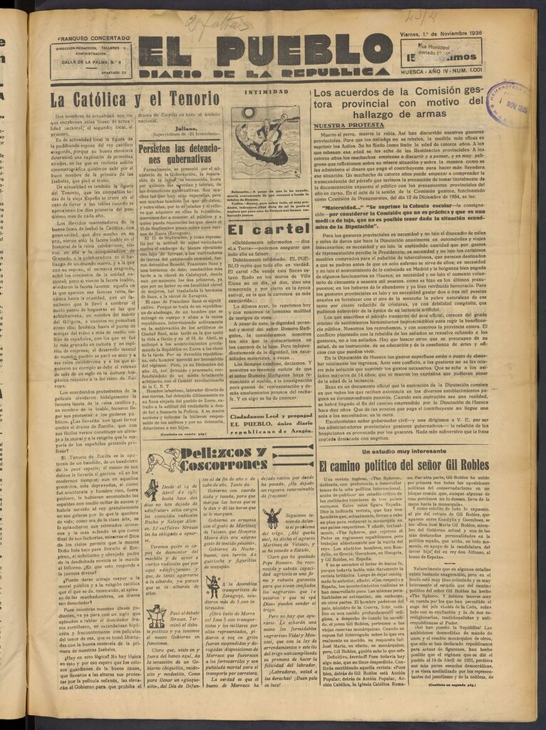 Miniatura de El Pueblo (Huesca. 1932) del 1 de noviembre de 1935