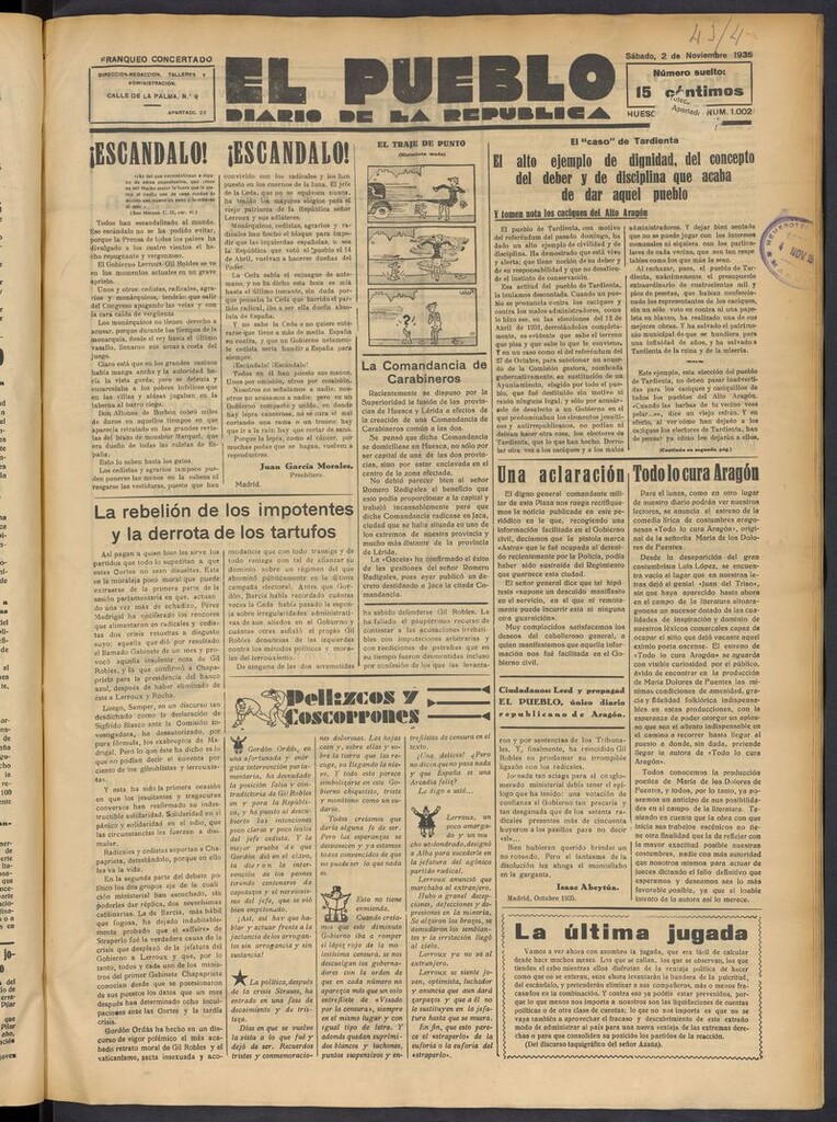Miniatura de El Pueblo (Huesca. 1932) del 2 de noviembre de 1935