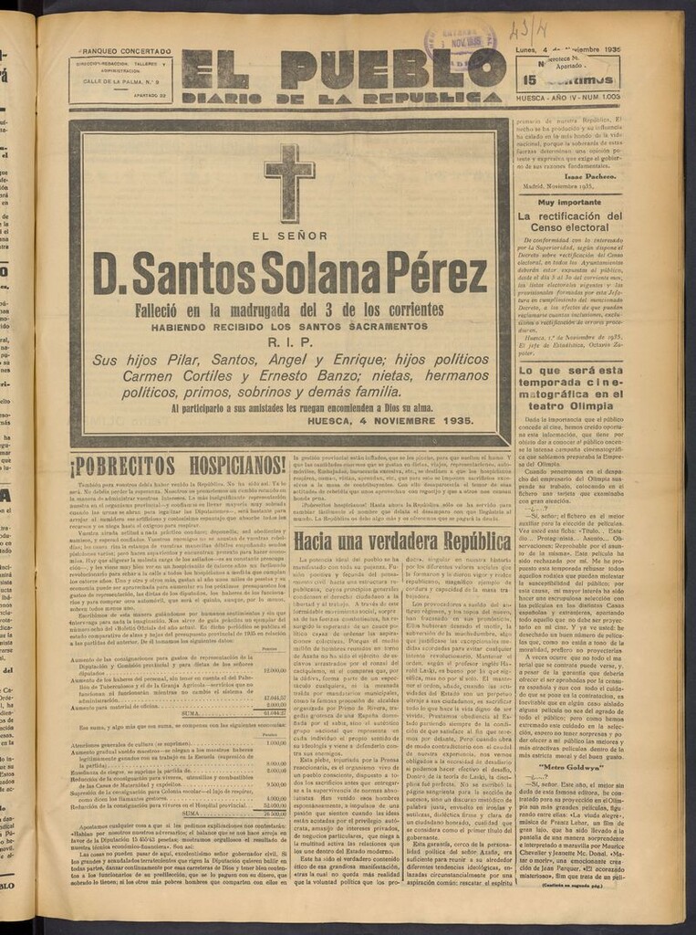 Miniatura de El Pueblo (Huesca. 1932) del 4 de noviembre de 1935