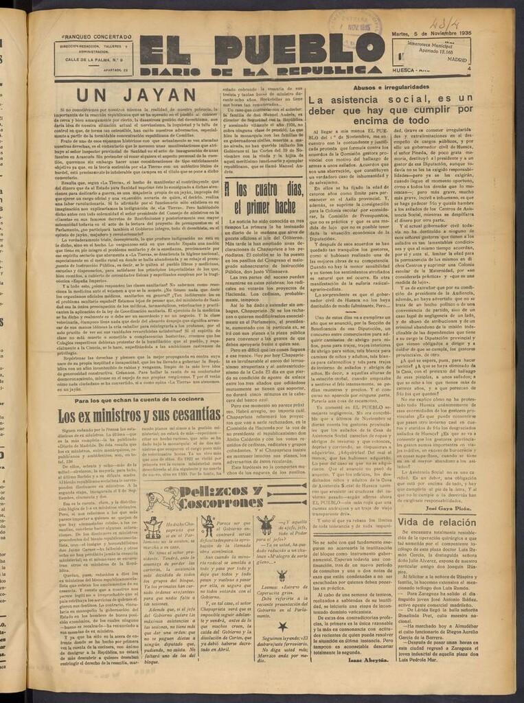 Miniatura de El Pueblo (Huesca. 1932) del 5 de noviembre de 1935
