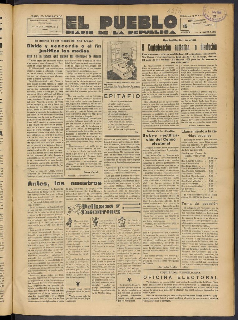 Miniatura de El Pueblo (Huesca. 1932) del 6 de noviembre de 1935