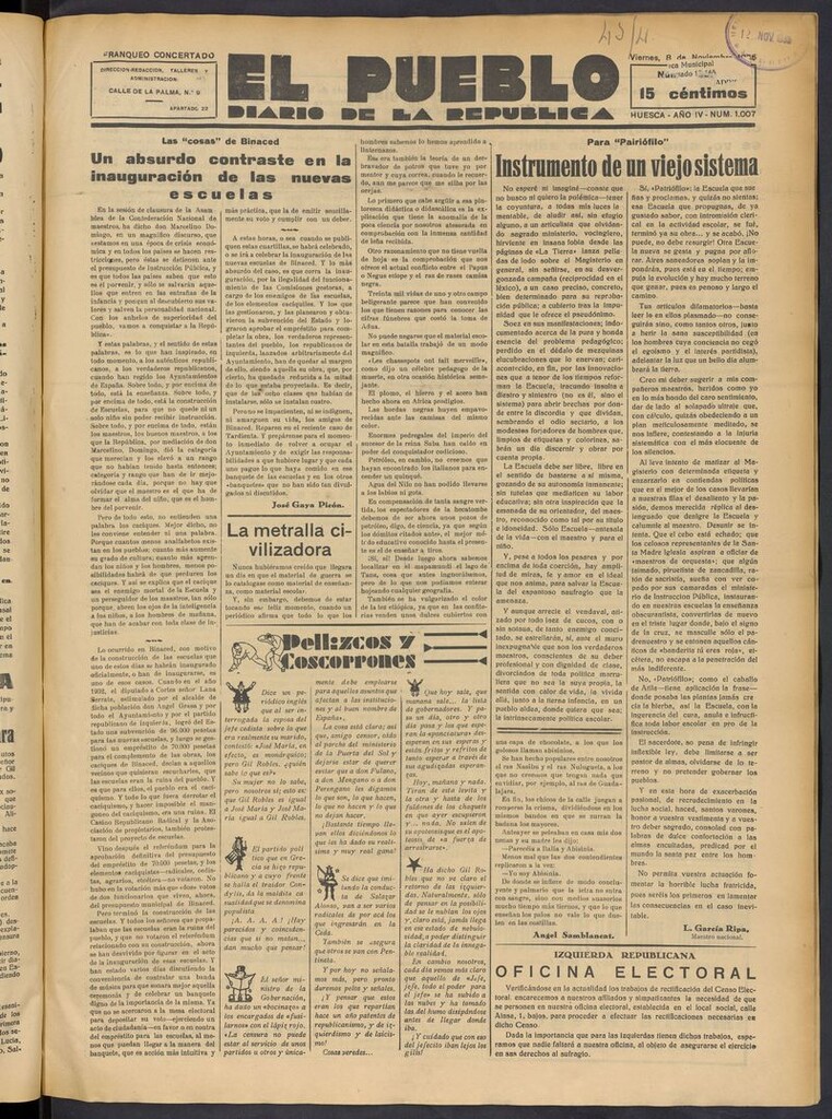 Miniatura de El Pueblo (Huesca. 1932) del 8 de noviembre de 1935