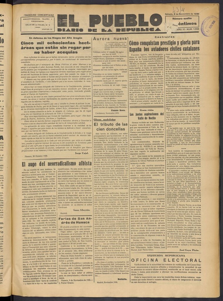 Miniatura de El Pueblo (Huesca. 1932) del 9 de noviembre de 1935