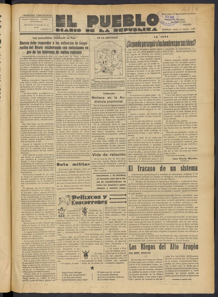 Miniatura de El Pueblo (Huesca. 1932) del 13 de noviembre de 1935