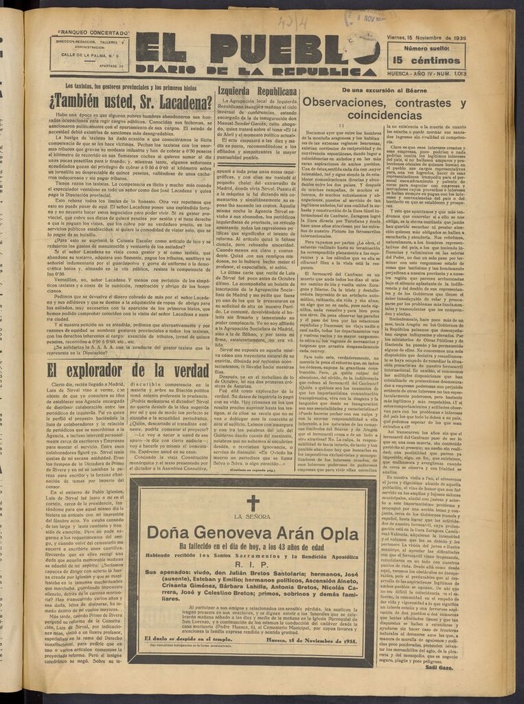 Miniatura de El Pueblo (Huesca. 1932) del 15 de noviembre de 1935